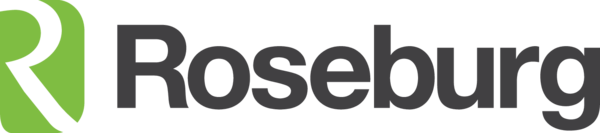 Roseburg logo with a green stylized "R" icon on the left and the word "Roseburg" in bold, black letters to the right on a light background.
